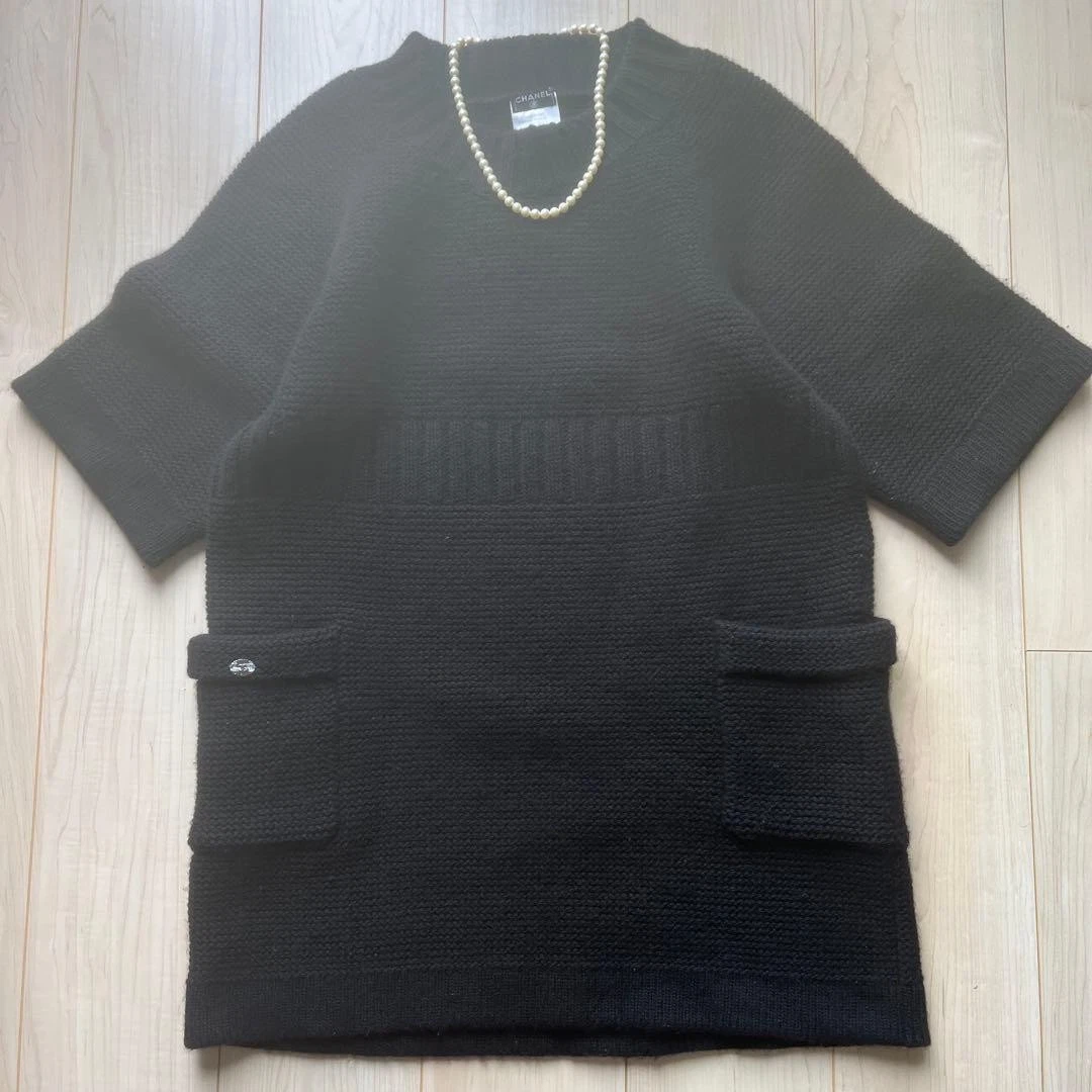 Chanel — Rare CHANEL Wool Angora Knit Dress Black Coco Button Size 44 XXL SR2082