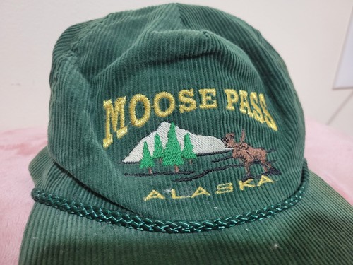 Vintage Green Corduroy Moose Pass Alaska Trucker Snapback Hat - Picture 3 of 10