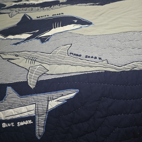 Pottery Barn Kids TWIN Quilt Sharks Ocean 100% Cotton - 第 3/15 張圖片