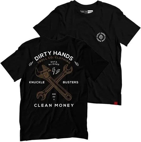 Troll Co Men's LARGE Wrenches Short Sleeve T-Shirt Dirty Hands Clean Money L