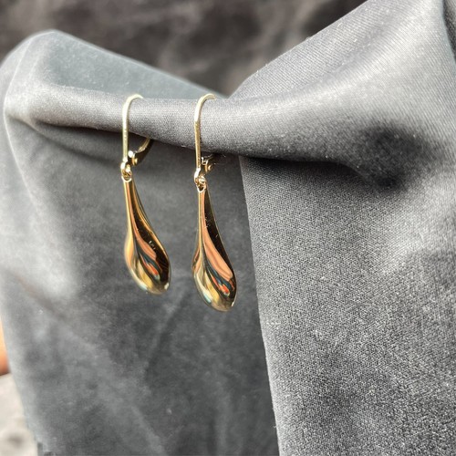 10k Gold Polished Teardrop Dangle Earrings Chunky Light - Picture 4 of 11