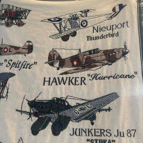 Vintage Military Aircraft Woven Throw Blanket USA Made WWI WWII Planes - Imagen 2 de 13