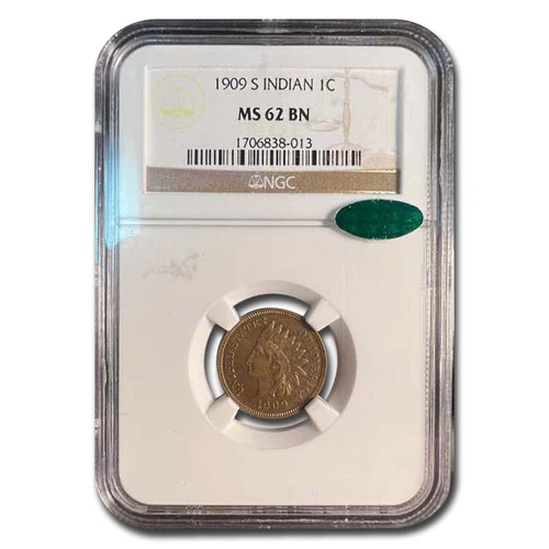 1909-S Indian Head Cent MS-62 NGC CAC (Brown)