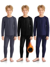 VZV Boys Thermal Underwear Set 3 pcs Kids Fleece Ski Cold Weather Long Johns