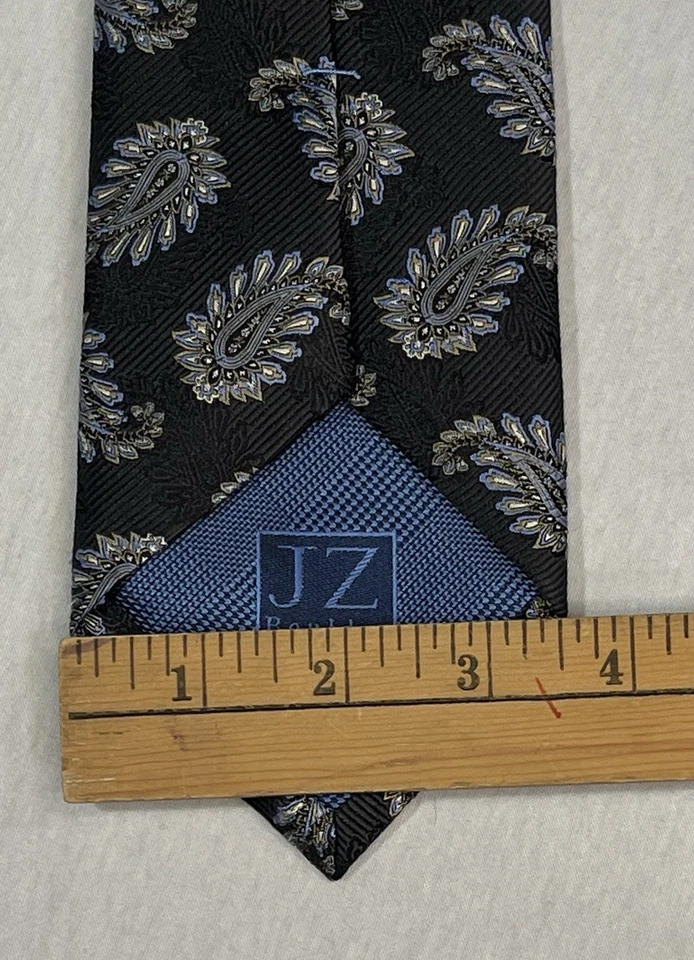 JZ Richards Tie Silk Black Blue Gold Paisley Hand Made Boulder USA - Image 3 of 3