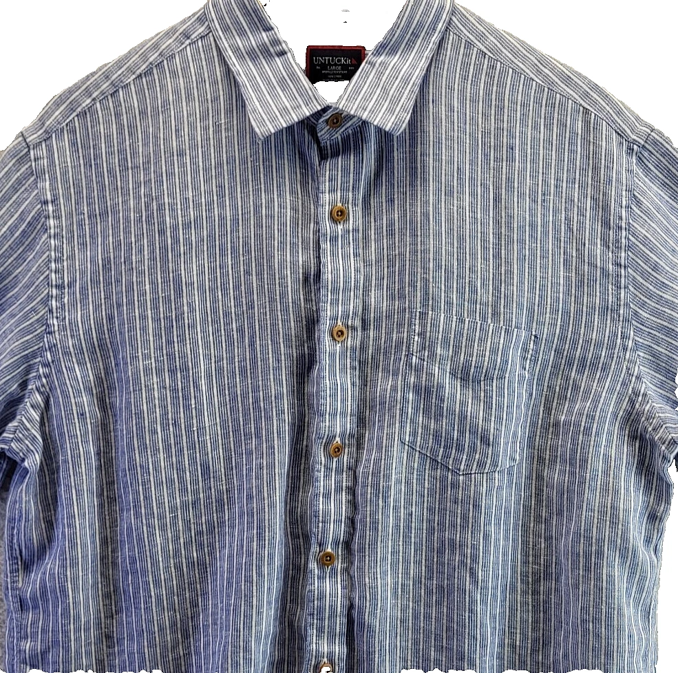 Untuckit Linen Button Shirt Men Large Blue Striped Casual Long Sleeve Pocket
Opens in a new window o