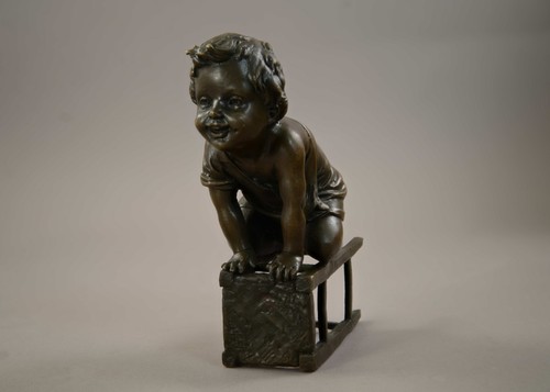 Juan Clara (Spanish American 1875-1958) Child on Chair Bronze Sculpture