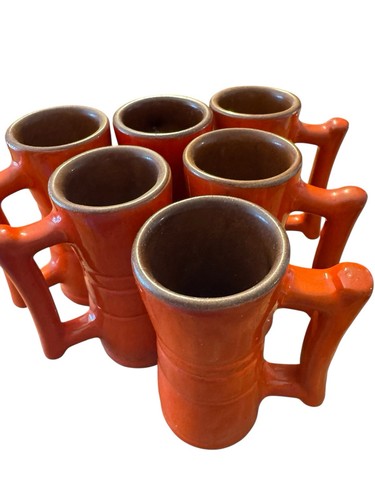Vintage Frankoma 26 DC Set Of 6 Pottery Cups Hot chocolate Burnt Orange Brown - Picture 13 of 13