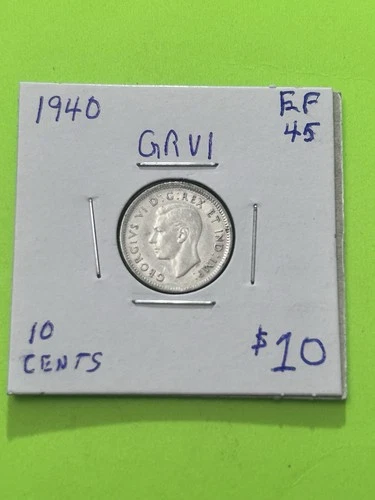 1940 Canadian 10c Dime .8 Silver George VI  AG  HIGHER GRADE.  TRENDING AT $10