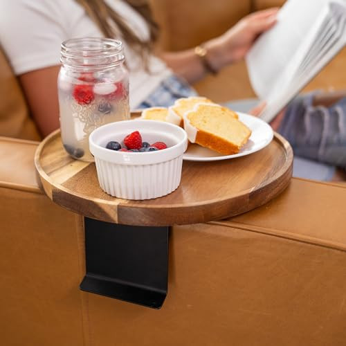 Adjustable Couch Arm Tray - Acacia Couch Tray Arm Table - Sofa Armrest Tray - - Picture 3 of 7