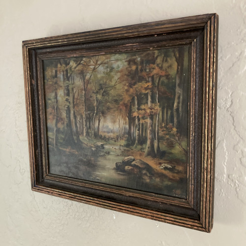 Vintage Original Oil Painting Fall Landscape Forest Trees Stream -Signed 1948 - Picture 23 of 23