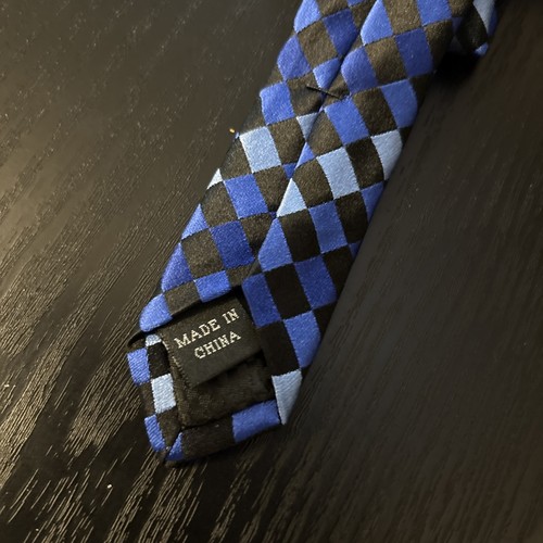 Sean John Men’s Blue Black Geometric Pattern Long 100% Silk Tie Brand New Tags - Picture 6 of 12