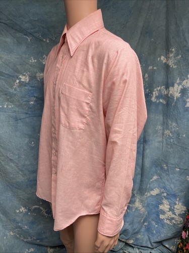 Vintage 1970s Thomaston Men’s Salmon Pink Dagger Collar Button Front Shirt L - Picture 3 of 11