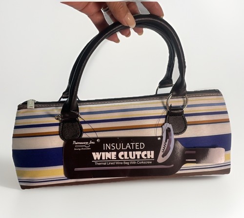 PRIMEWARE Insulated New Thermal Wine Bottle Clutch Carrier Striped W/Corkscrew