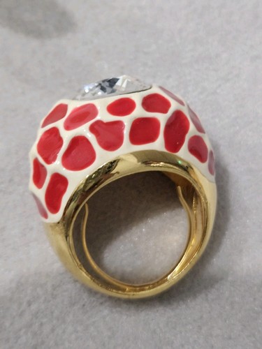 Vtg Kenneth Jay Lane KJL Red & Cream Enamel Huge Crystal Ring & Earrings Set NEW - Picture 5 of 14