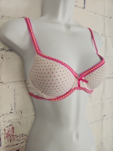 Pink & White Polka Dot T-shirt Bra size 34B Underwire Lined Adj. Straps - Picture 5 of 12