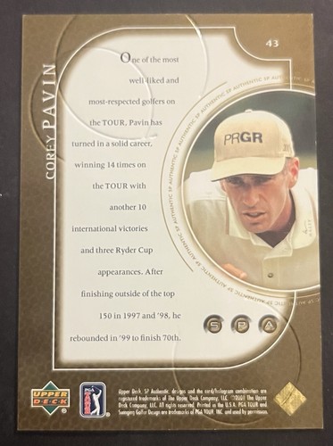 Corey Pavin #43 SP 2001 cubierta superior auténtico dorado paralelo @ 104/500 @ - Imagen 2 de 2
