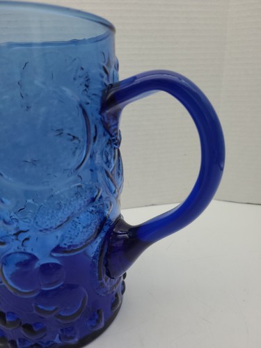 Cobalt Blue Glass Pitcher Raised Fruit Design 2 Quart Mexico - Picture 6 of 12