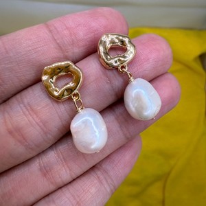 Authentic Natural Freshwater Pearl Earrings 14K Gold Plated Handmade Baroque Jewelry