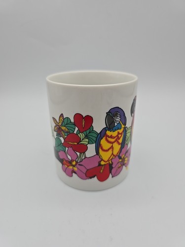 Agiftcorp Vtg 80’s Tropical Jimmy Buffett Parrots Ceramic Coffee Cup Vivid Color - Picture 4 of 10