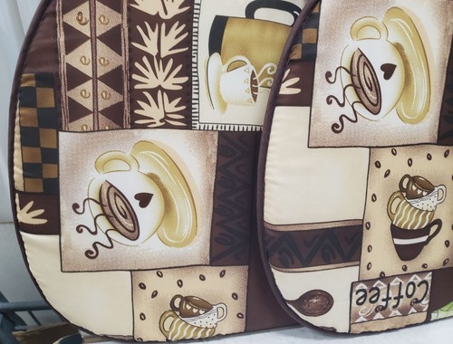 2er Set Kissen Stuhlauflagen mit braunen Krawatten (15"x15") KAFFEETASSEN PATCHWORK, BH - Bild 3 von 15