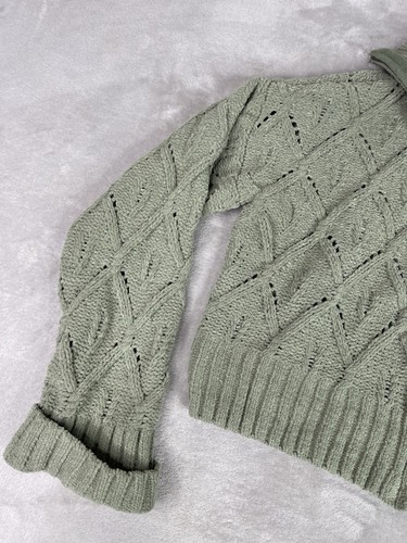 Pink Rose Women’s Small Knit Green Zip Up Crop Sweater - Picture 2 of 11