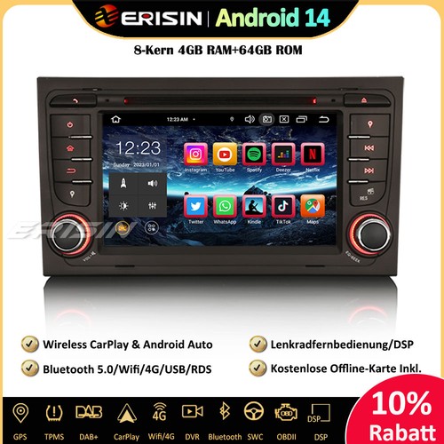 64GB Autoradio DAB+Android 14 GPS Navi SWC RDS CD AUDI A4 S4 RS4 RNS-E SEAT EXEO - Bild 1 von 16