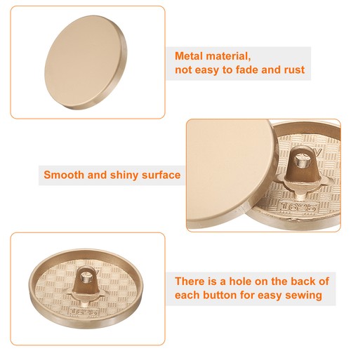 30pcs Metal Round Flat Sewing Buttons 25mm Alloy Button, Matt Gold - Picture 4 of 8