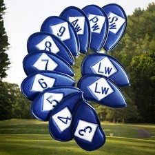 Magnetic Embroidered Iron Wedge Covers, PU Leather 12 pcs Golf Headcover