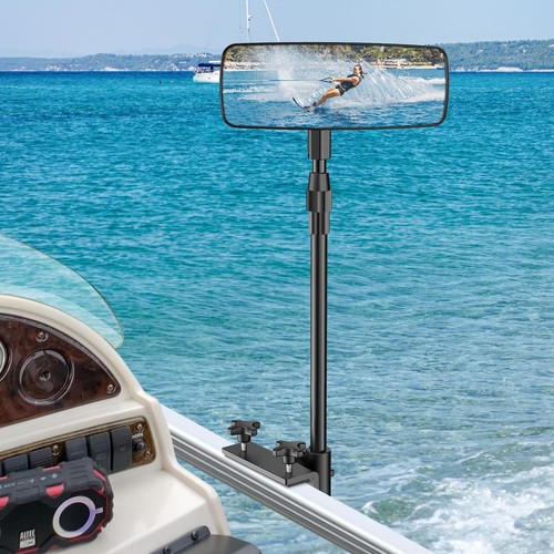 Boat Mirror, Upgraded Pontoon Boat Rear View Mirror with Telescopic Pole & He...