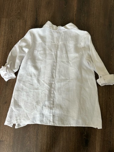 Sympli weiße Leinen Button Down Tunika Top Baggy S/M Langarm Küste Oma - Bild 6 von 6