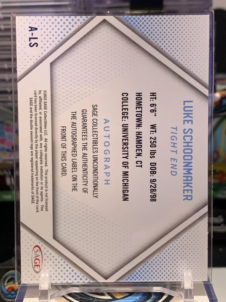 2023 SAGE High Series - Autographs #A-LS Luke Schoonmaker Silver AU, RC NS 11Q - Image 2 of 2