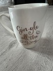 Brand New Christmas mug coffee cup Gin-gle all the way white & gold