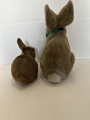 2 Vintage Pacific Rim Flocked Brown Easter Realistic Bunny Rabbits - Picture 4 of 18