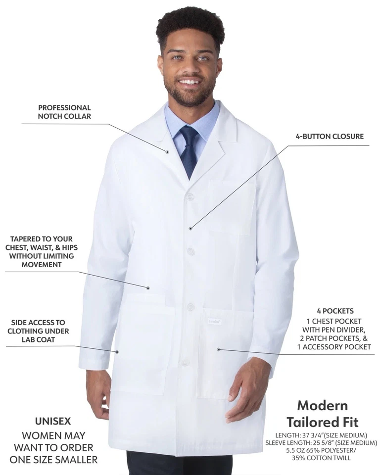 Landau Essentials Four Pocket Unisex Lab Coat - Изображение 3 из 4