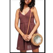Free People Sun Drenched Brown Mini Dress Tassel