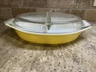 Vintage Pyrex Divided Casserole Dish Yellow 1.5 Quart with Clear Lid