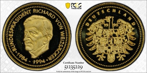 1995 Gold Germany Richard Von Weizsacker PCGS SP68