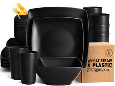 32-Piece Plastic Wheat Straw Square Dinnerware Set for 8, Unbreakable Dinner Pla