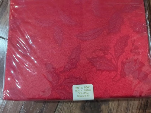 NEW LENOX For The Holidays Holly Berry Damask RED Tablecloth Oblong 60” x 104” - Picture 2 of 6