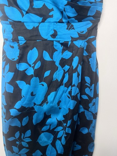 LADY VINTAGE Blue Black Wrap Front Vintage Style Wiggle Dress Size UK 10 - Picture 2 of 7