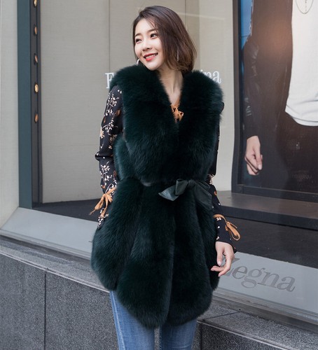 Women's Real Fox Fur Waistcoat With Leather Belt Genuine Fur Vest Fashion Gilets - Picture 41 of 42