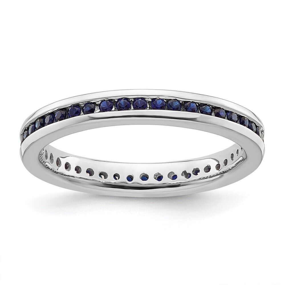 Sterling Silver Stackable Expressions Channel Set Created Blue Sapphire Eternity Ring Sterling Silver Stackable Expressions Channel Set Created Blue Sapphire Eternity Ring