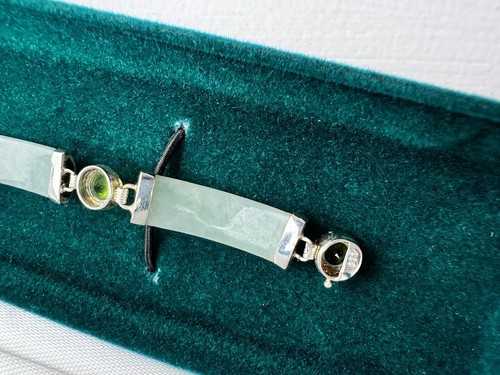VTG Jadeite Celadon Jade + Diamond Cut Peridot ( 4 ) 925 Sterling Bracelet Box - Picture 9 of 14