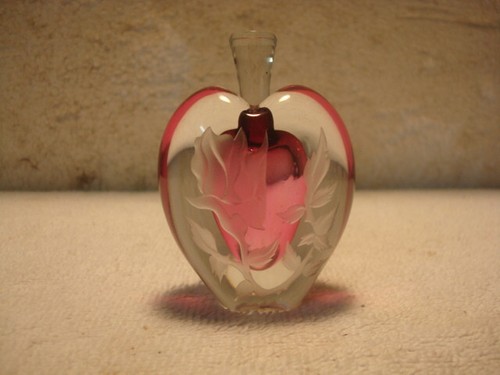 Perfume Bottle Etched  Flowers  Zellique Studio Phyllis Polito 1987