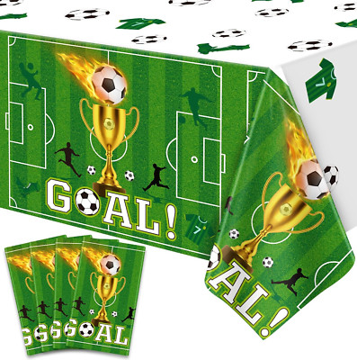 4 Pack Soccer Party Tablecloths Soccer Birthday Decorations Plastic Disposabl...