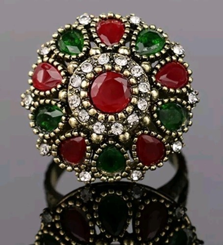 NEW Bold 5Pc Ruby & Emerald Statement Jewellery Pendant Necklace Ring Earrings - Picture 7 of 13