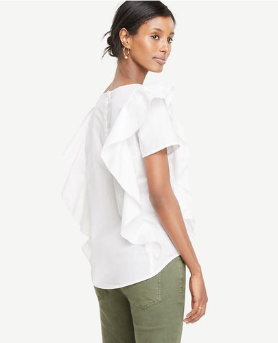 ANN TAYLOR - Regular & Petite White Poplin Cascade Top $69.50 (3) - Picture 3 of 4