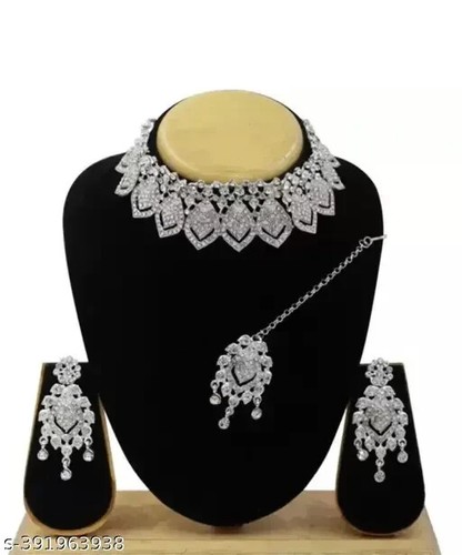 Set gioielli orecchini collana da sposa girocollo Kundan placcato argento indiano Bollywood - Foto 4 di 5