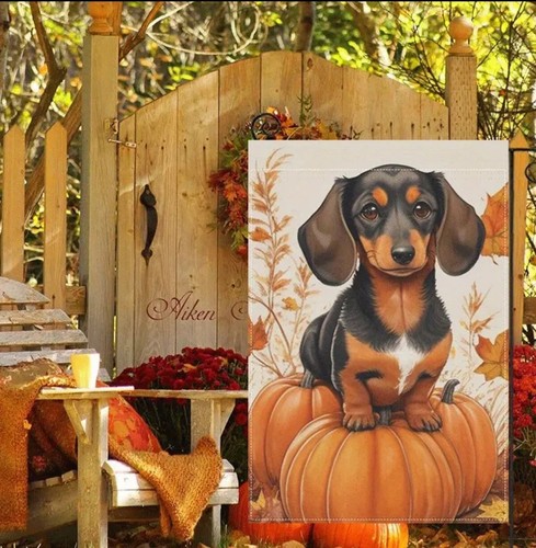 Double-sided Autumn Garden Flag With Dachshund And Pumpkins. - Picture 5 of 8